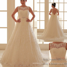 2017 Ball Gown Soft Tulle wedding dress with Embroidered Lace Sequins Beads Crystals Boat Neck bridal wedding